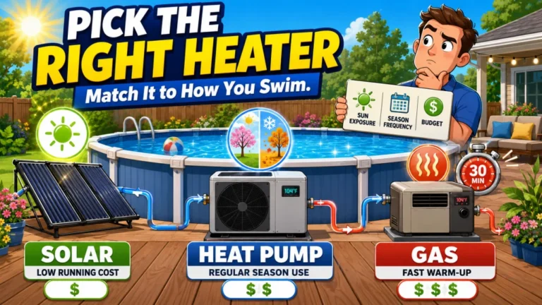 Above Ground Pool Heaters: Solar Panels, Heat Pumps, and Gas Compared for a Pool That Holds Under 15,000 Gallons